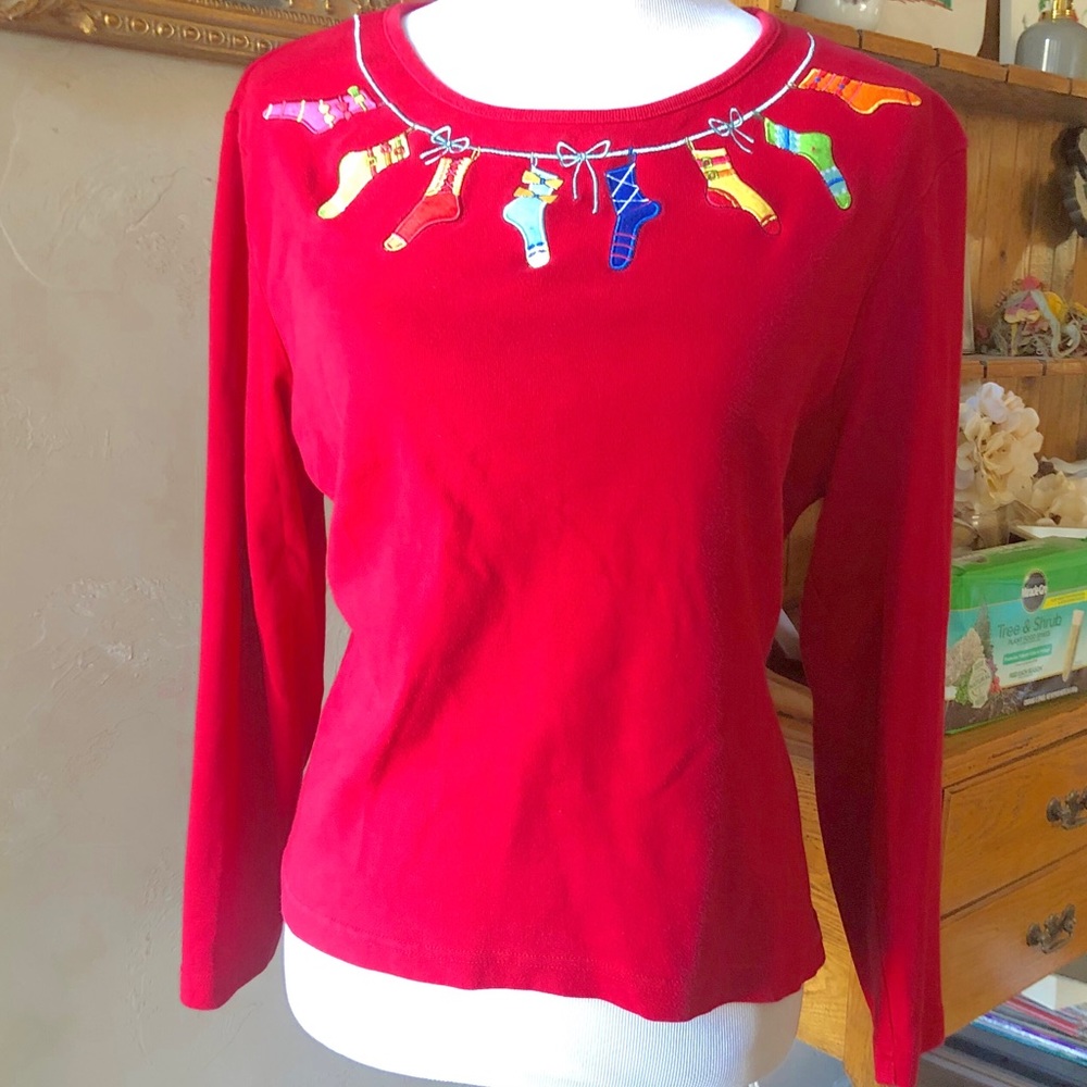 Red Long Sleeve Holiday Tee - Picture 1 of 8